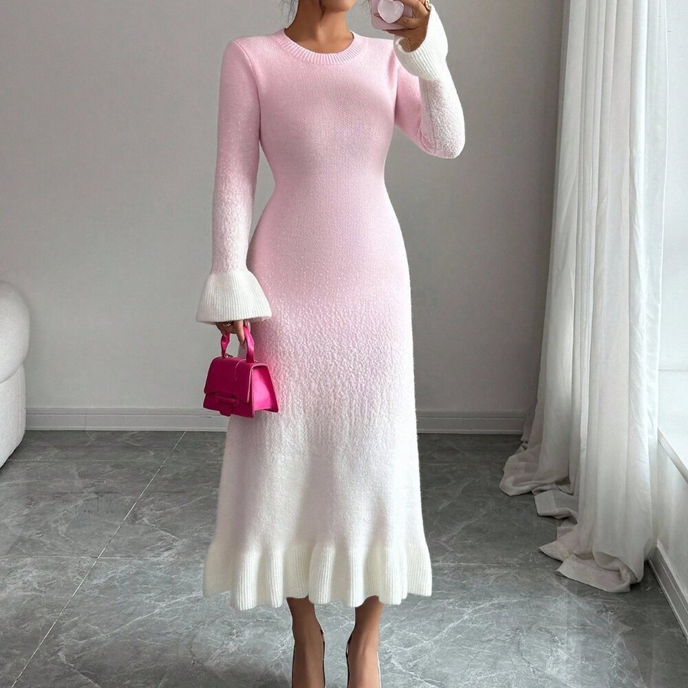 Pink Party Women's Ombre Ruffle Midi Dress
